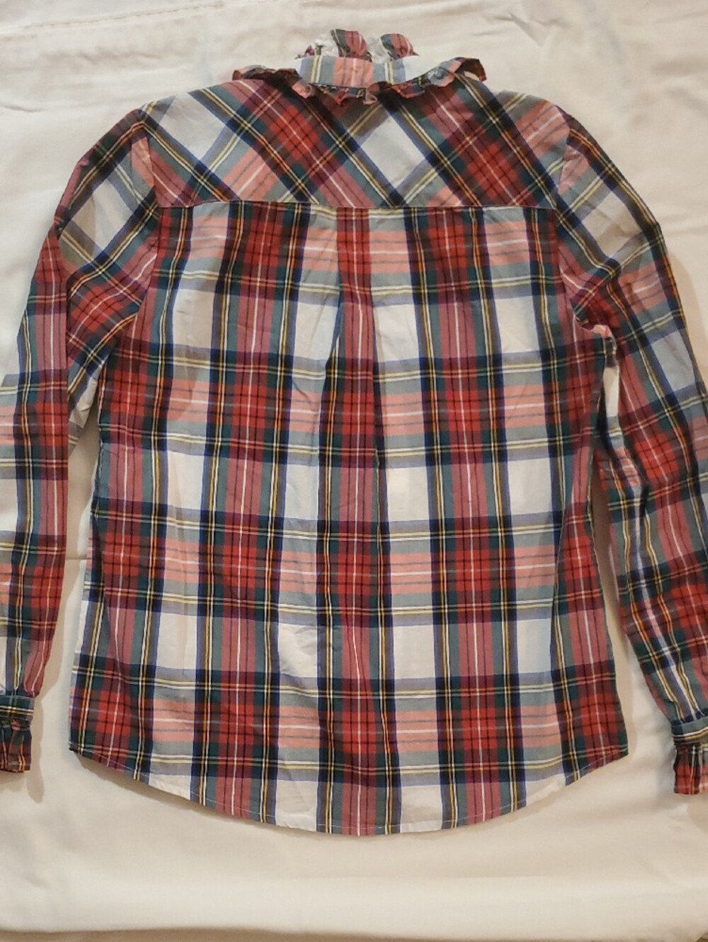 J. Crew Red Plaid Ruffle Collar Button-Down Shirt Women's Small - Picture 8 of 11